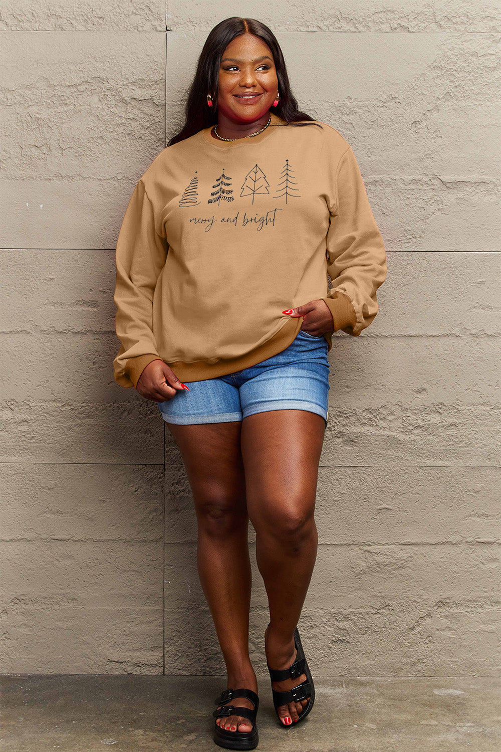 Simply Love Full Size MERRY AND BRIGHT Graphic Sweatshirt