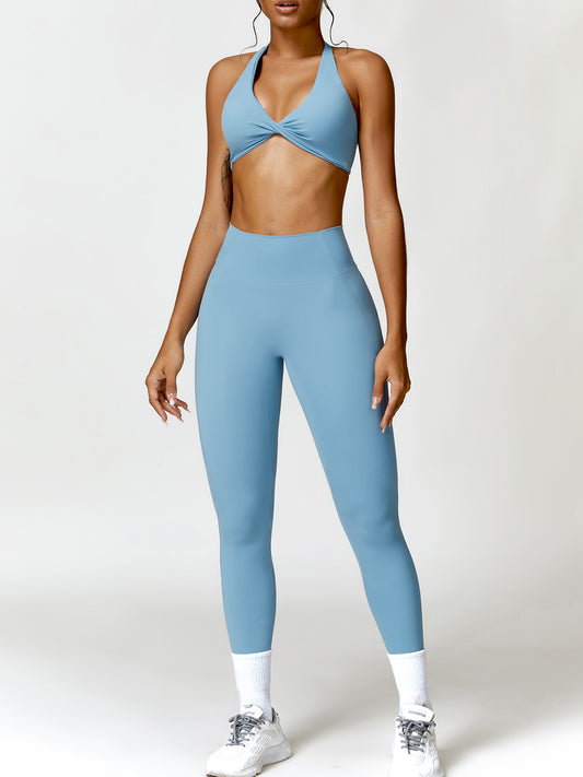 Twisted Halter Neck Bra and High Waist Leggings Active Set