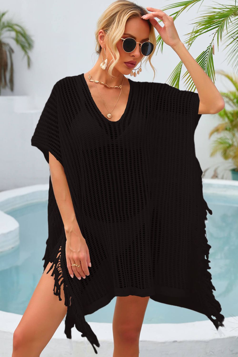 Fringe Trim Openwork Cover Up