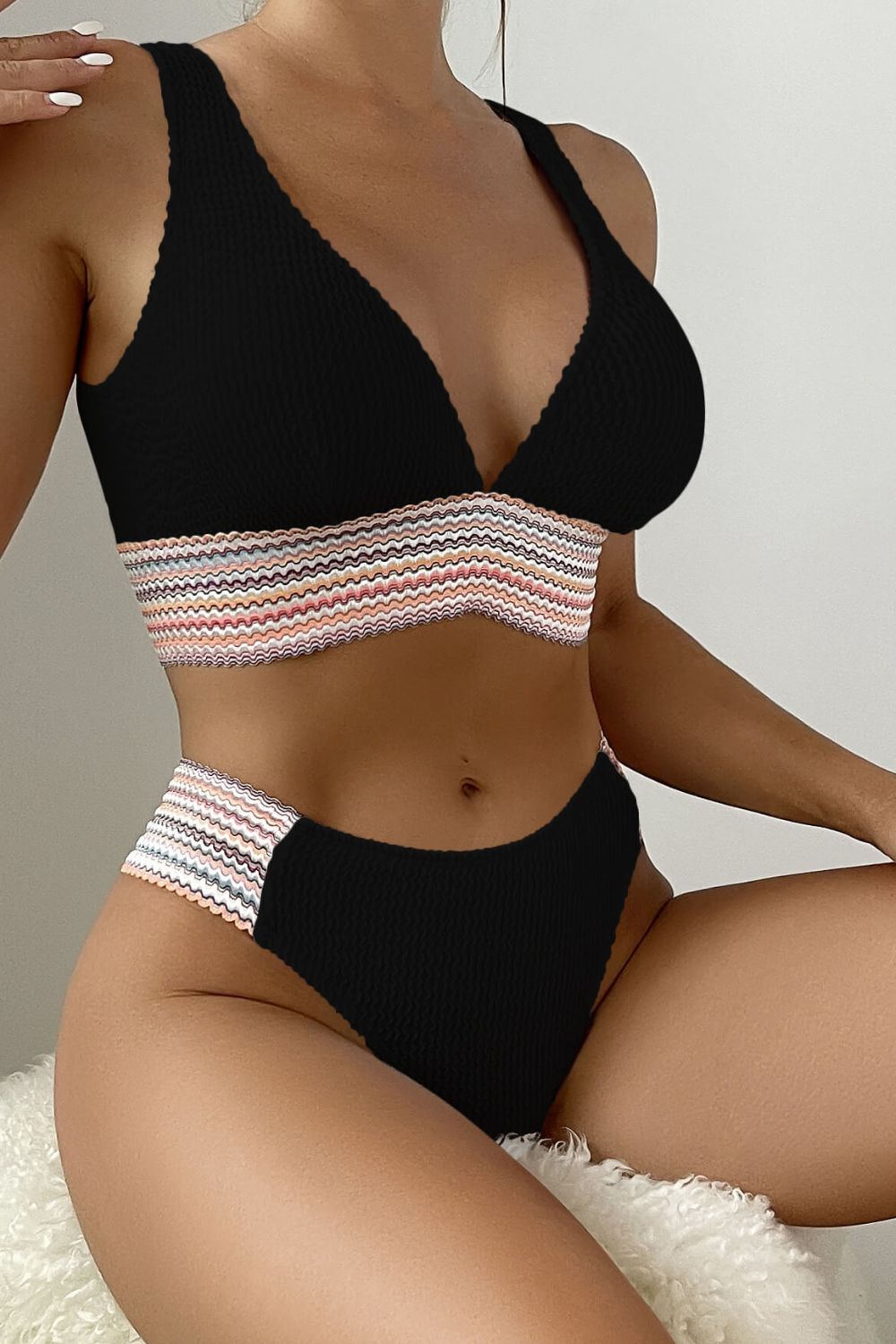 Contrast Textured High Cut Swim Set