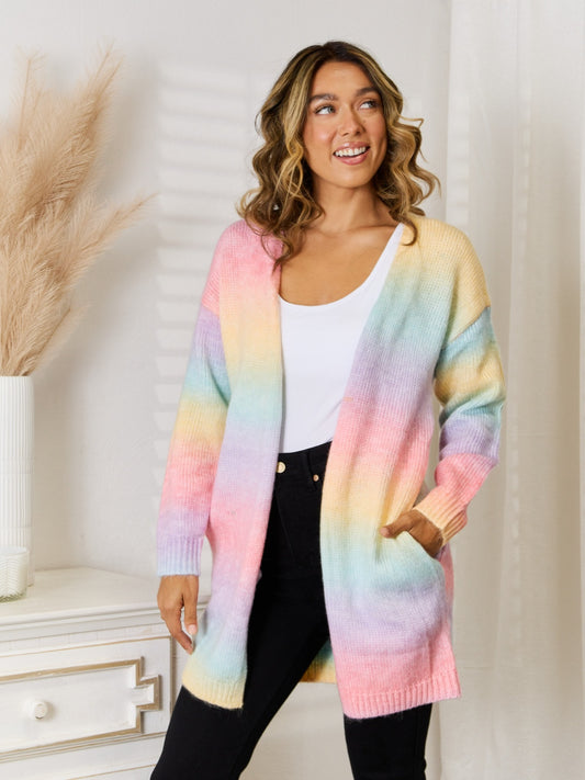 Full Size Gradient Open Front Cardigan