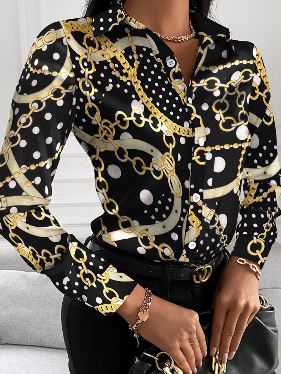 Printed Collared Neck Long Sleeve Shirt