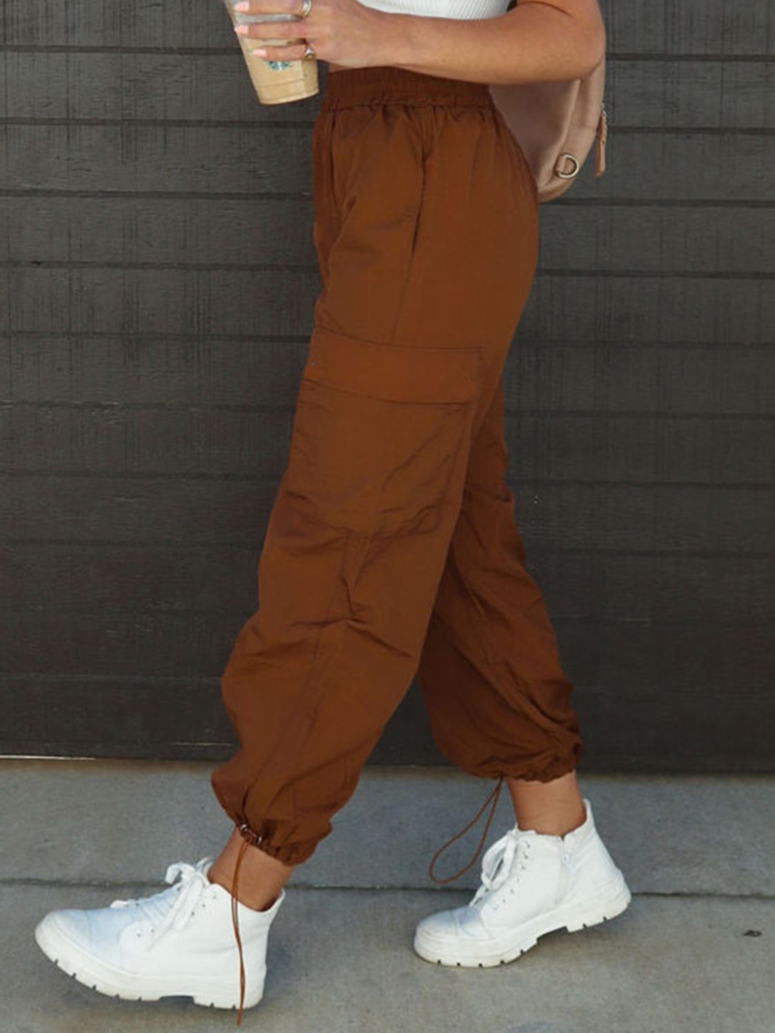 High Waist Drawstring Pants with Pockets