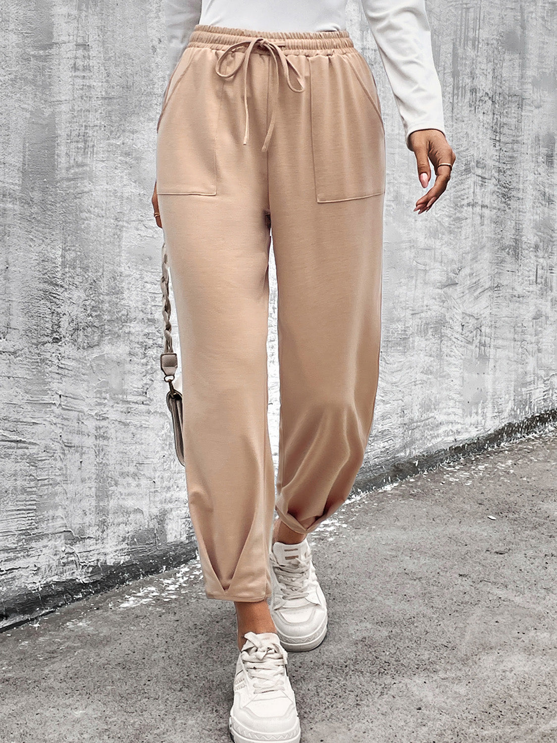 Drawstring Straight Pants with Pockets