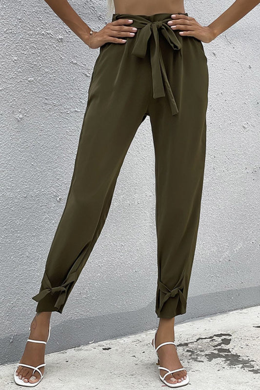 Tie Detail Belted Pants with Pockets