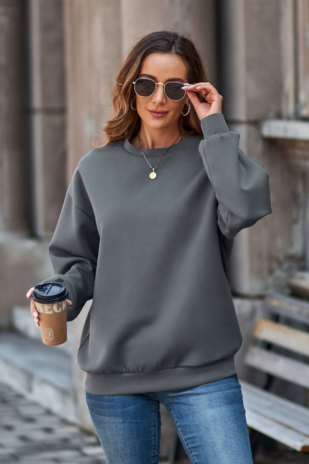 Round Neck Dropped Shoulder Sweatshirt