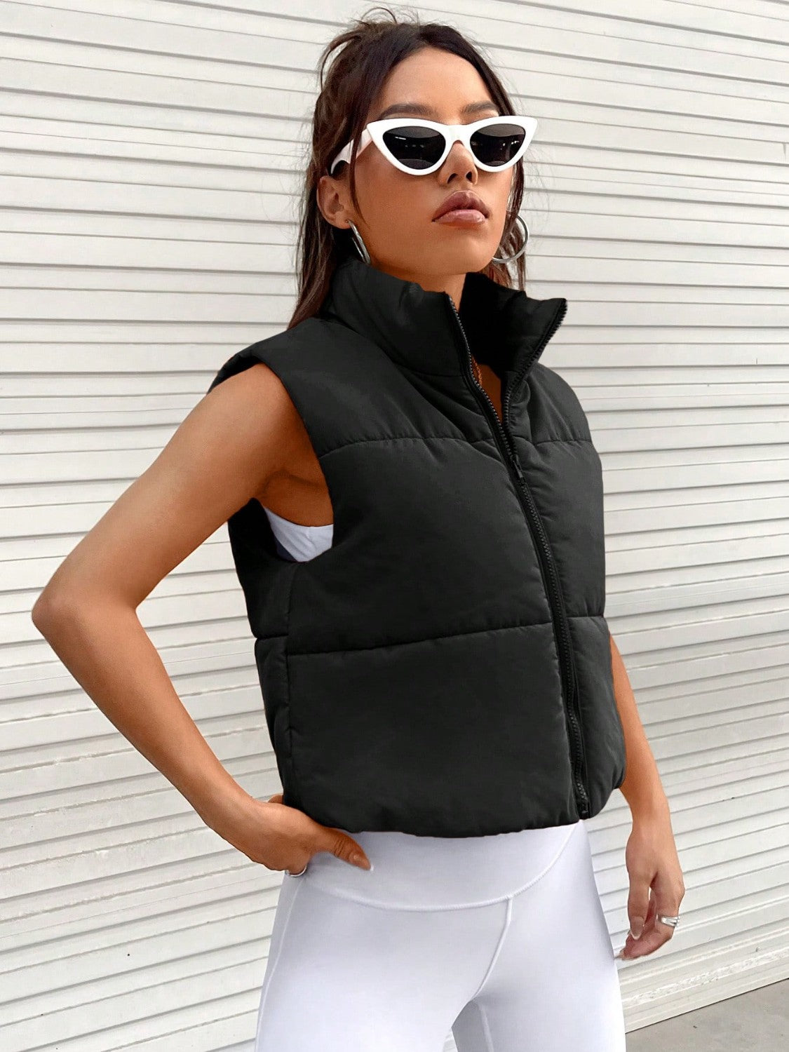 Zip Up Turtleneck Vest Coat