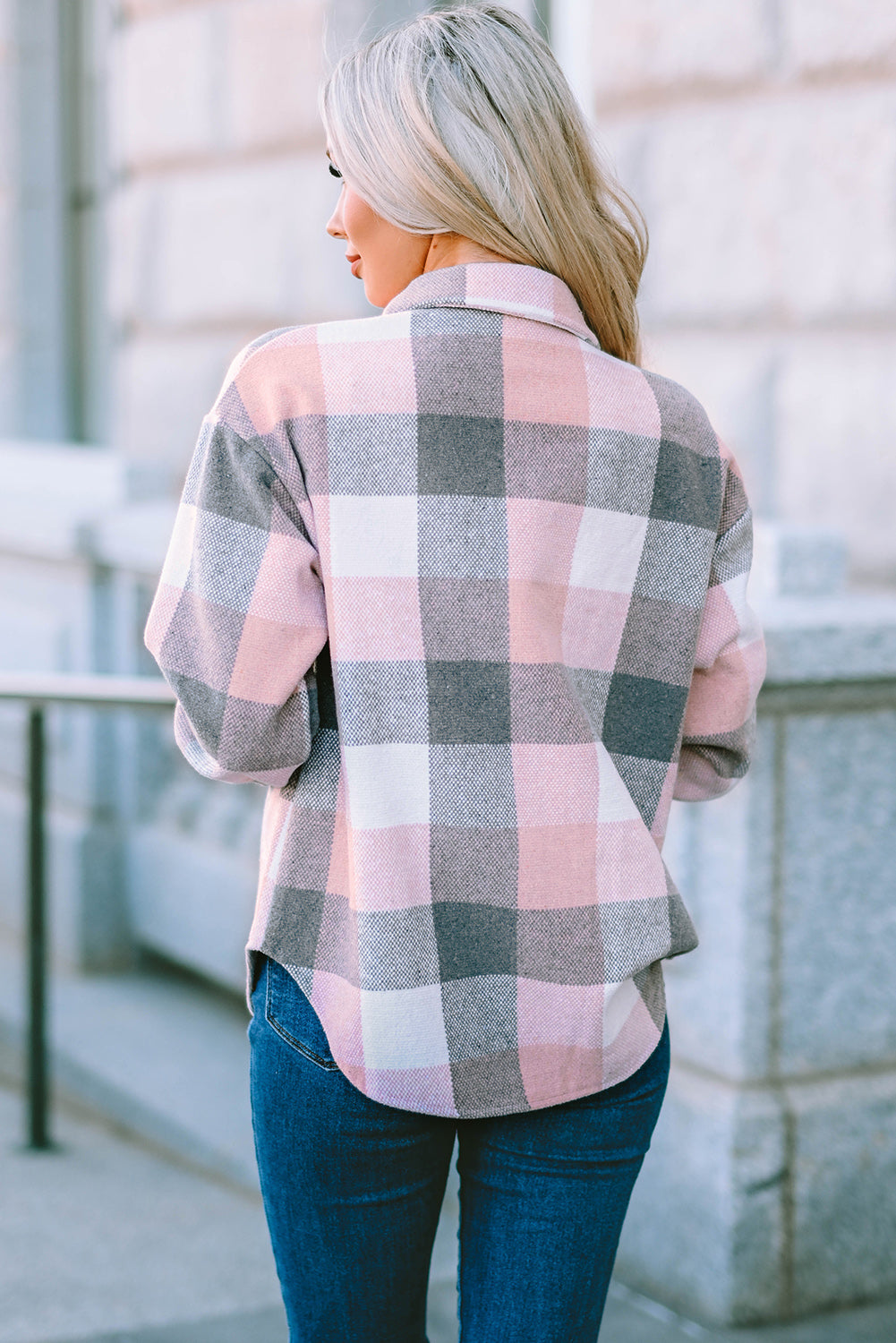 Plaid Button Up Dropped Shoulder Jacket